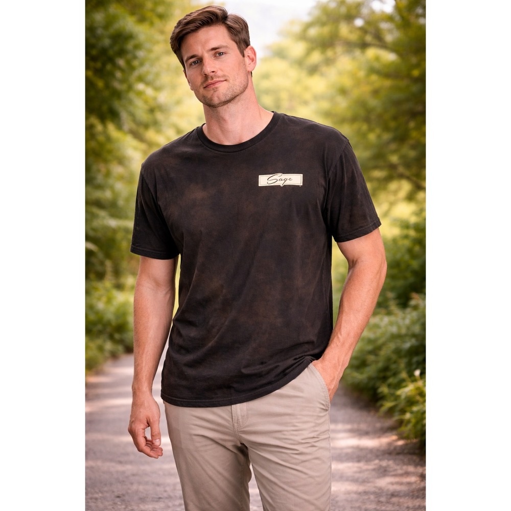 Sage Shakespeare Roots of Urban T Shirt L Black Distressed Acid‎ Wash